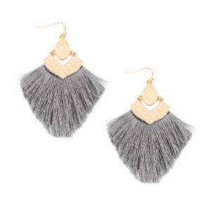 Light grey tassel drop earrings